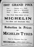 Original Old Antique Print 1907 Advertisement Grand Prix Michelin Tyres Fiat