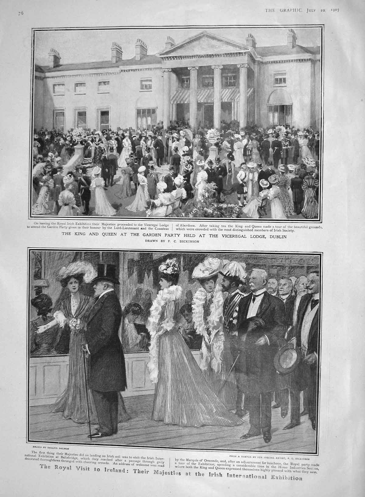 Original Old Antique Print 1907 Queen Garden Party Dublin Ireland Albans Bowood