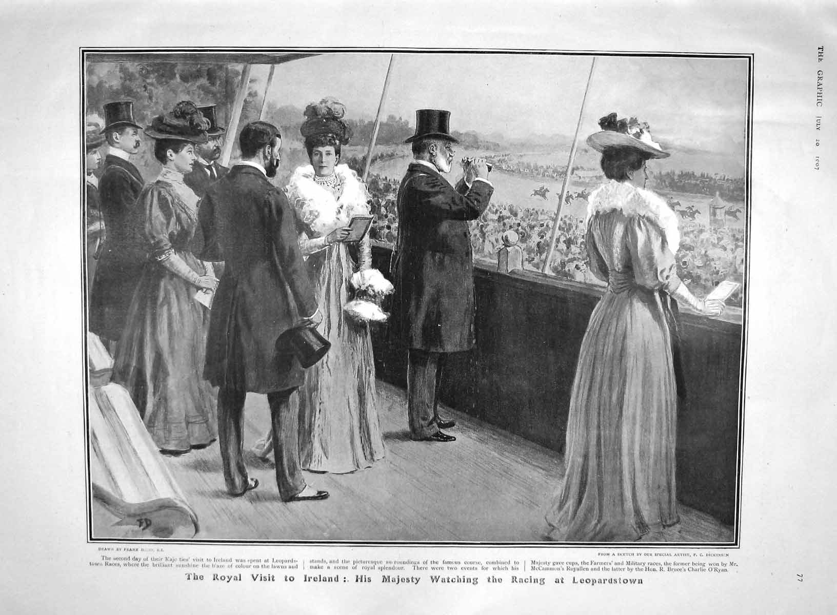 Old Antique Print 1907 King Edward Ireland Leopardstown Peel Balfour Wood 20th