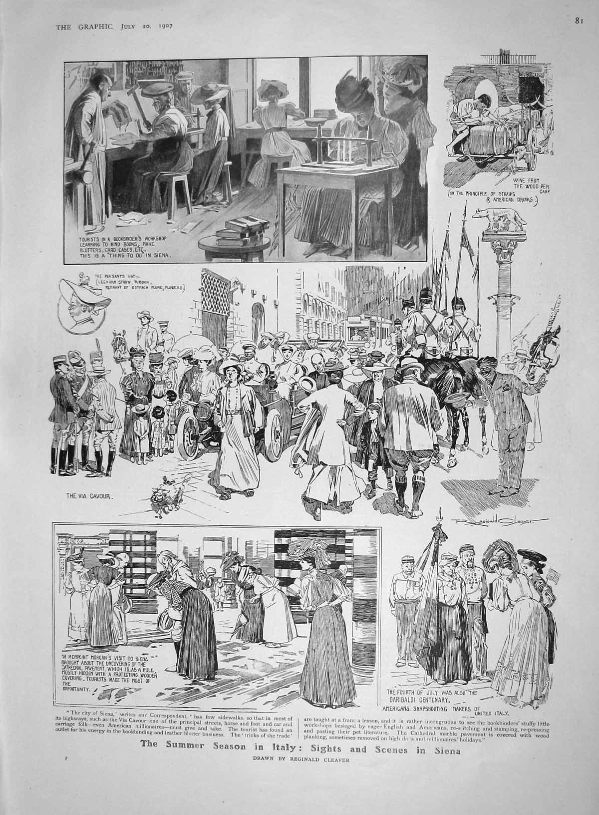 Original Old Antique Print 1907 Italy Siena Kaiser Denmark Lonchamp Garibaldian