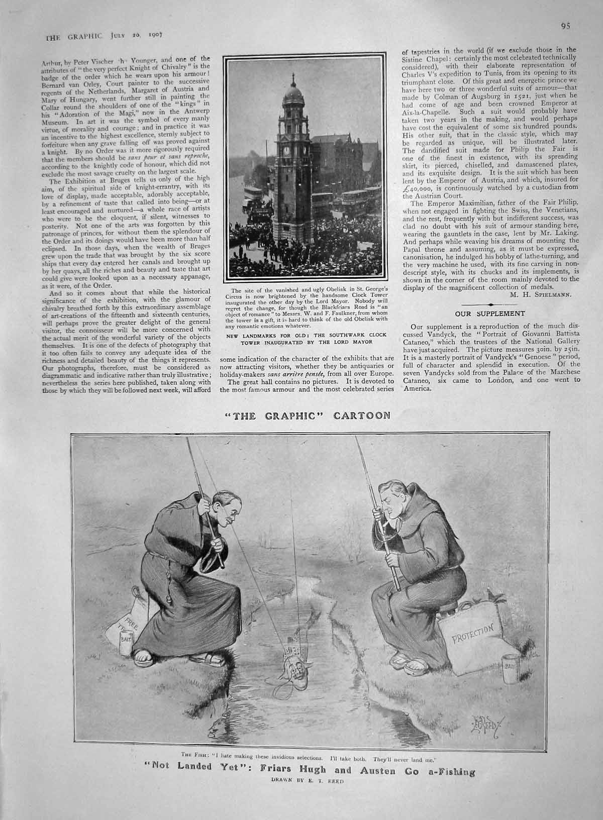 Old Antique Print 1907 Southwark Clock Tower Monks Hugh Austen Tiberius 20th