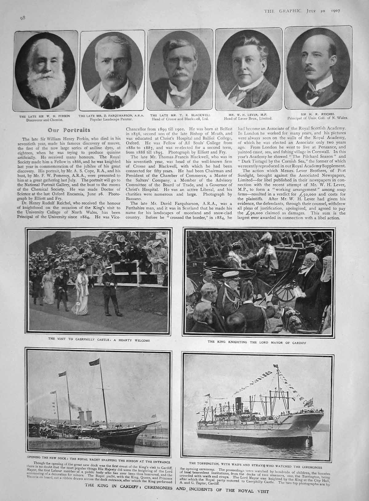 Old Antique Print 1907 Cardiff Ships Torrington Lever Reichel Blackwell 20th