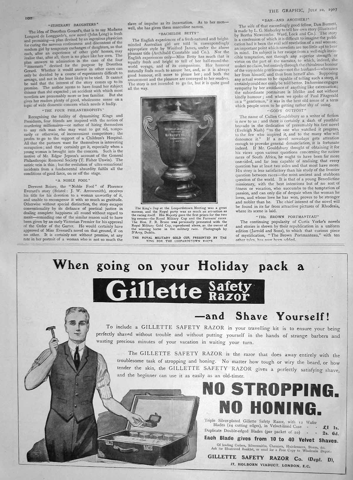 Original Old Antique Print 1907 Royal Military GCup Leopardstown Gillette 20th