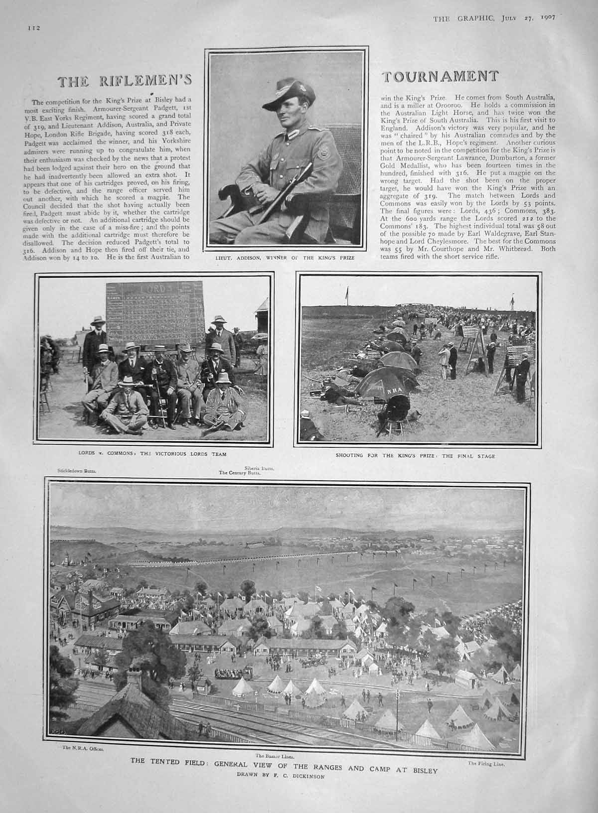 Old Antique Print 1907 Addison Bisley Shooting Princes Louise York School 20th