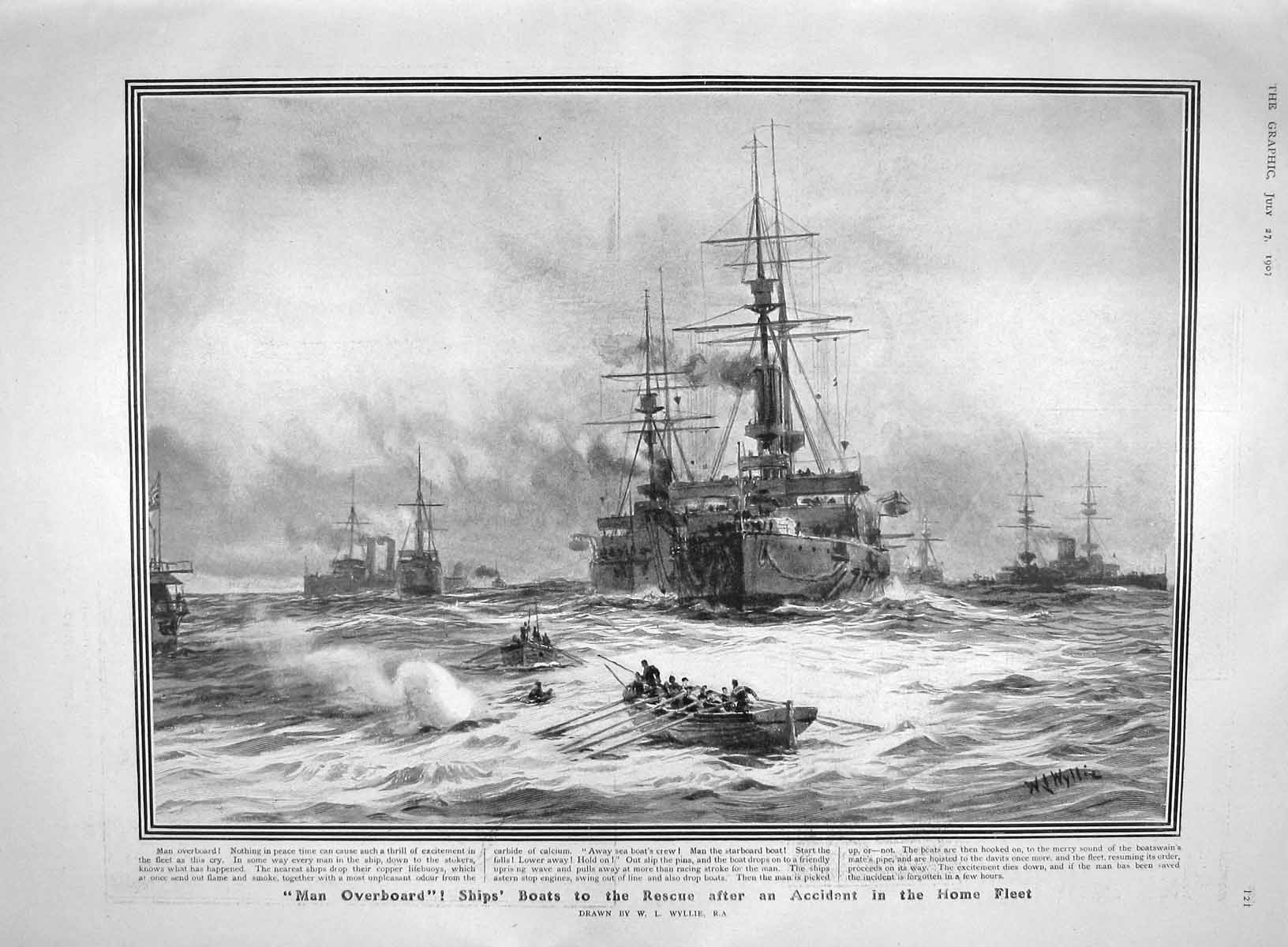 Old Antique Print 1907 British War Ships Rescue Petrie Egypt Cartoon Bull 20th