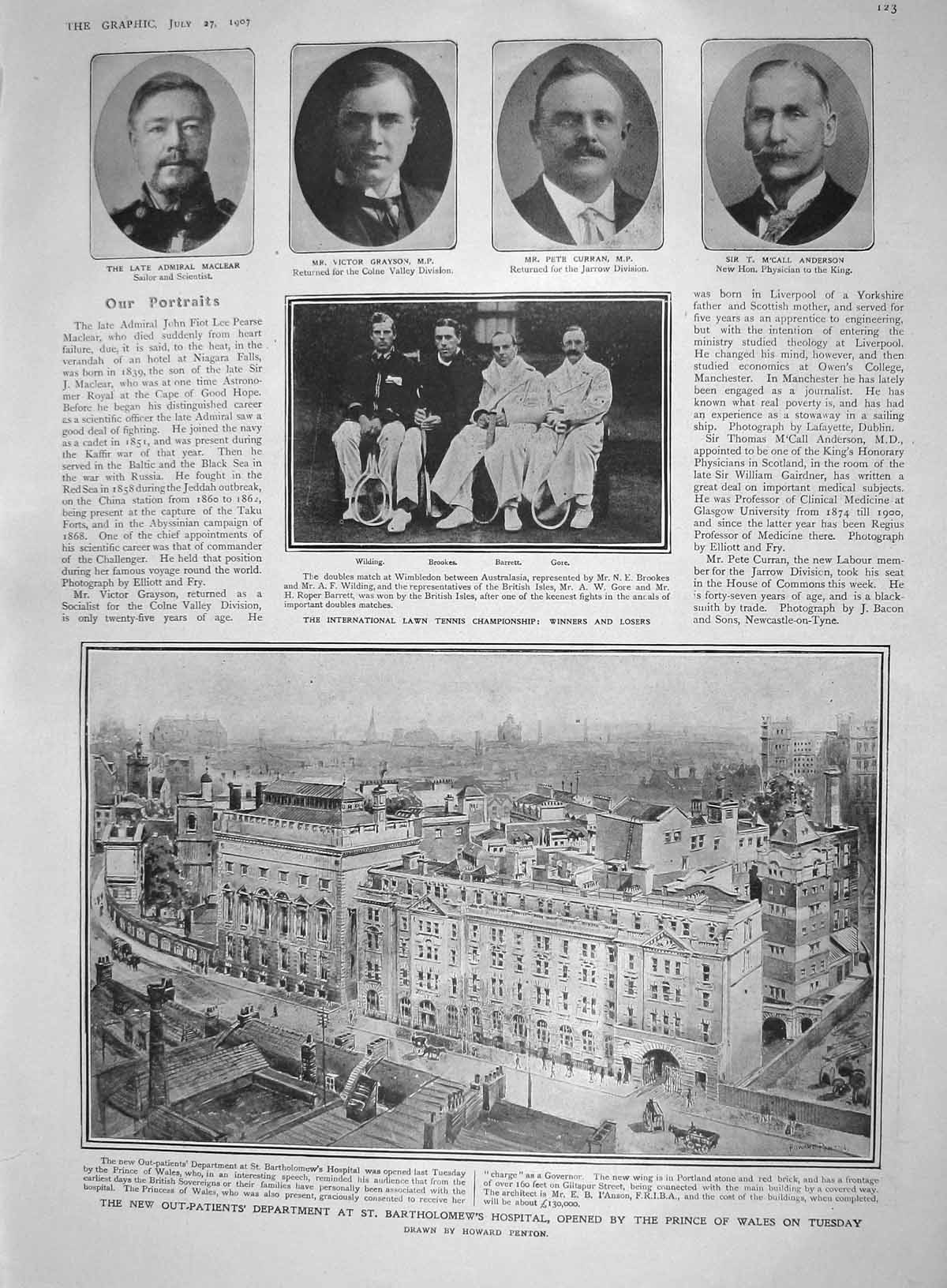 Old Antique Print 1907 Bartholomews Hospital Grayson Curran Burges Eyck 20th