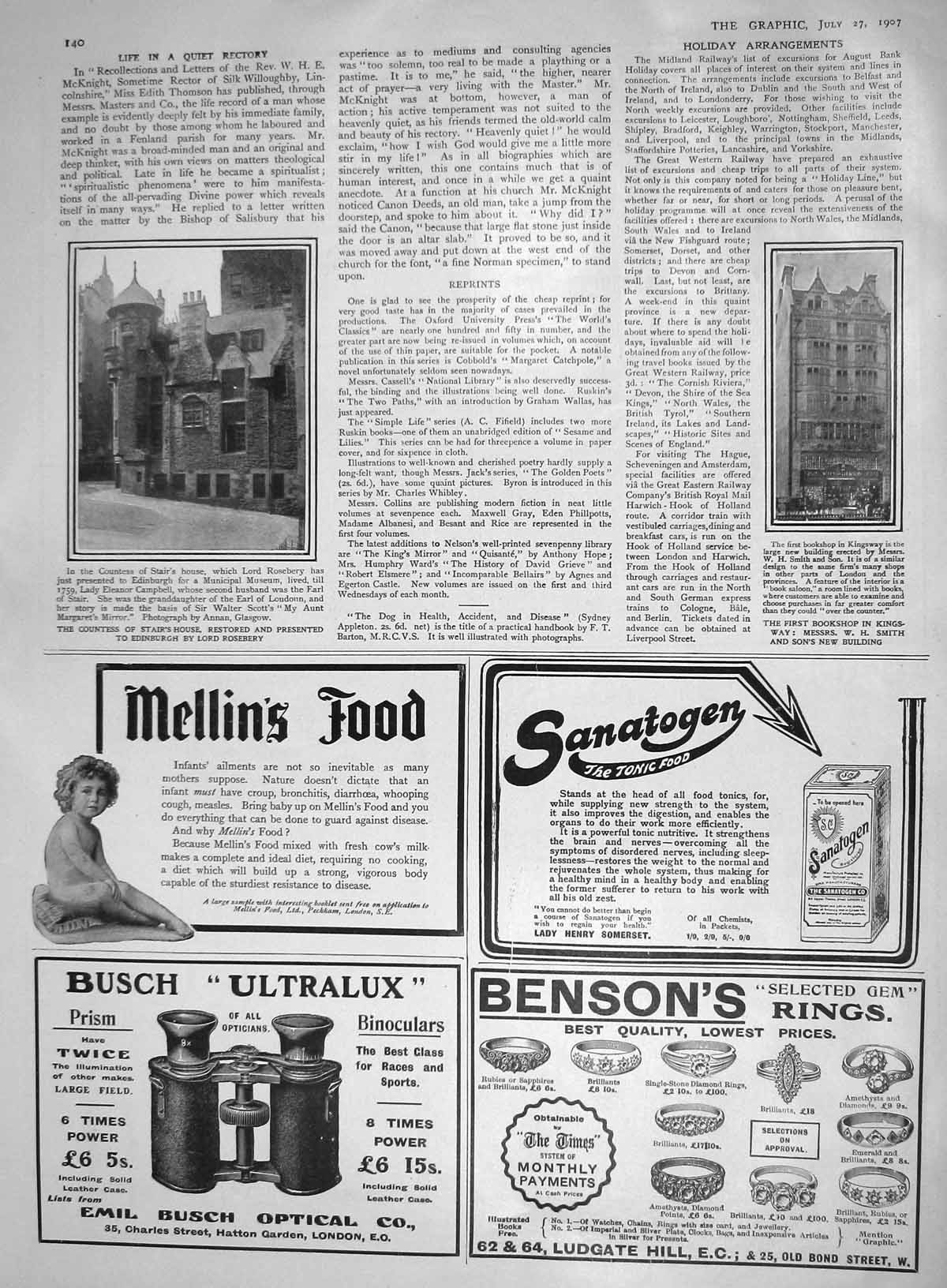 Old Antique Print 1907 Countess Stairs House Edinburgh Rosebery Kingsway 20th