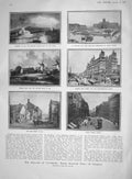 Old Antique Print 1907 Liverpool North-Western Hotel Ranelagh Church Mill 20th