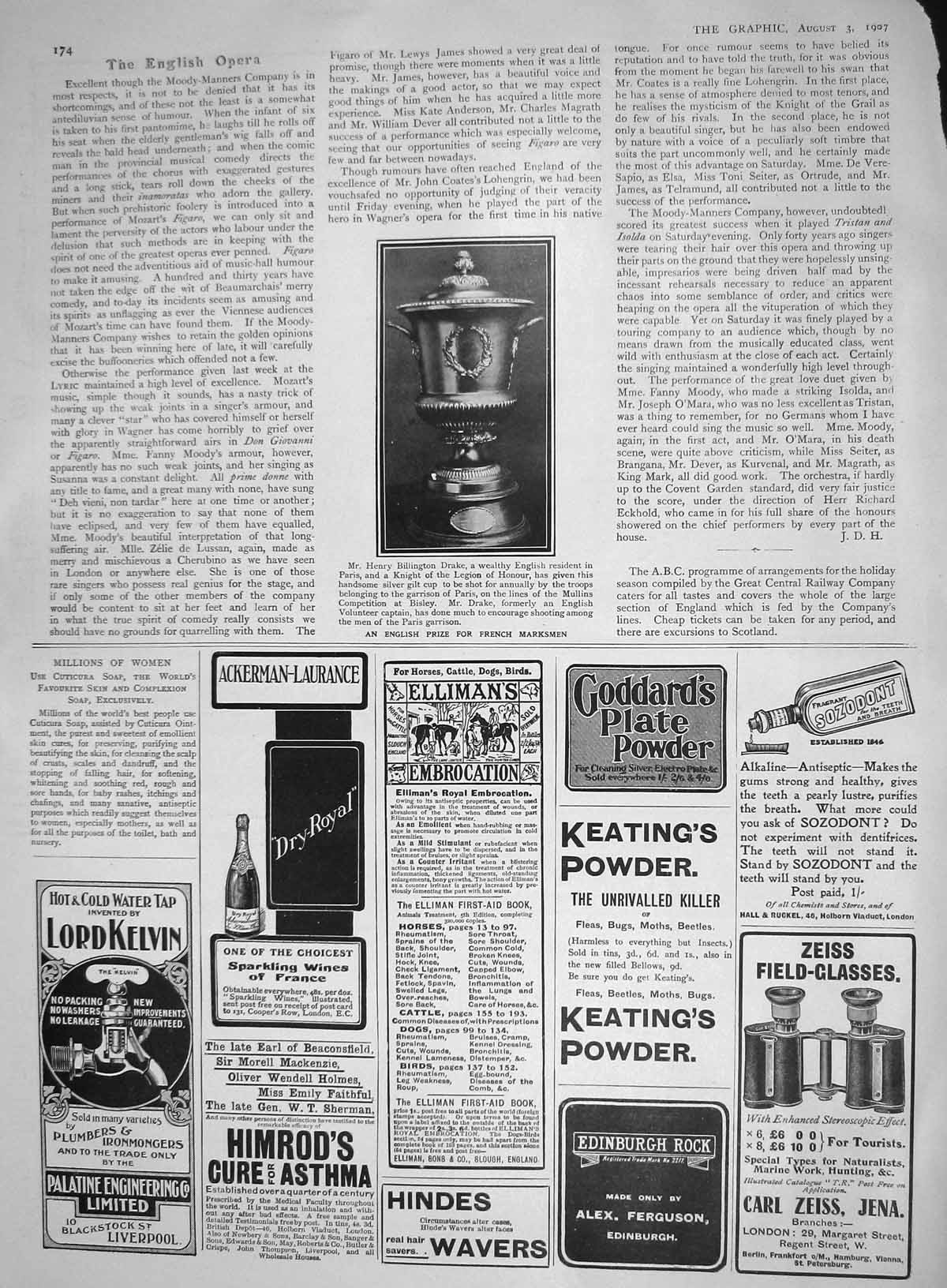 Old Antique Print 1907 Henry Billington Drake Cup French Shooting Kelvin 20th