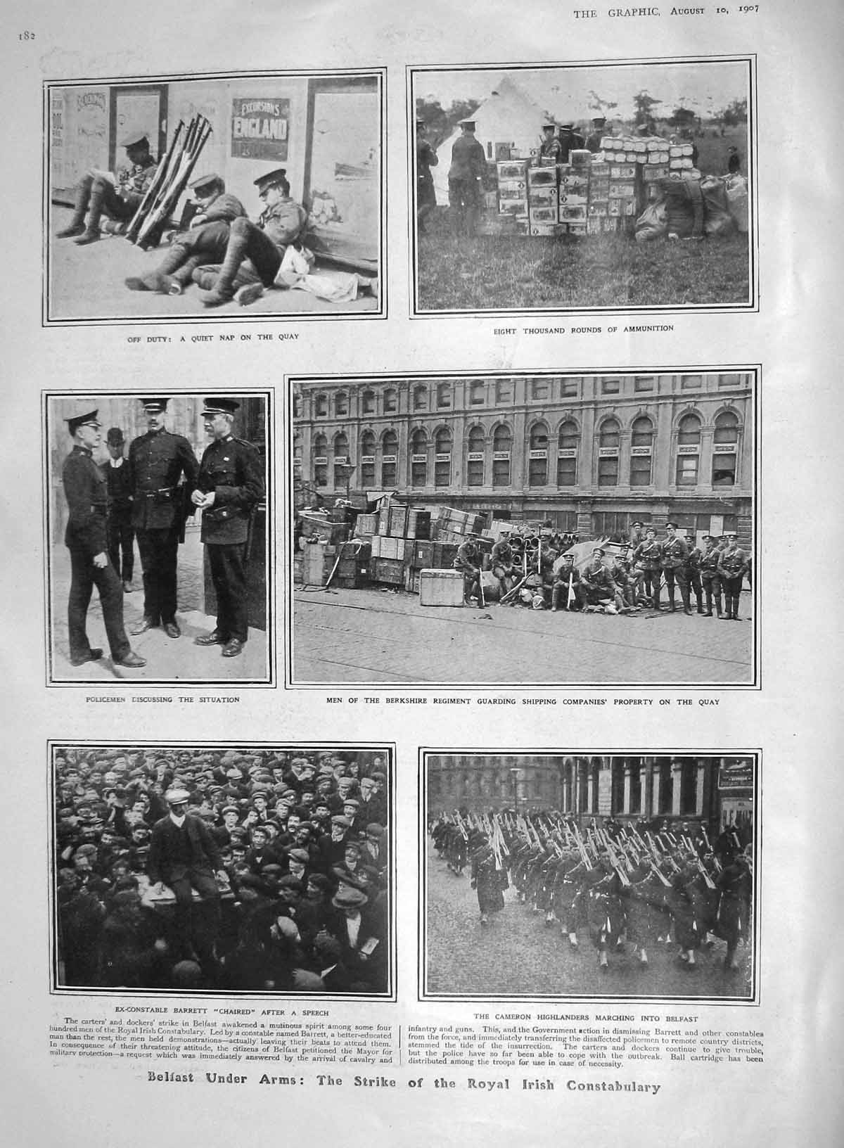 Original Old Antique Print 1907 Belfast Irish Constabulary Barrett Isle Wight