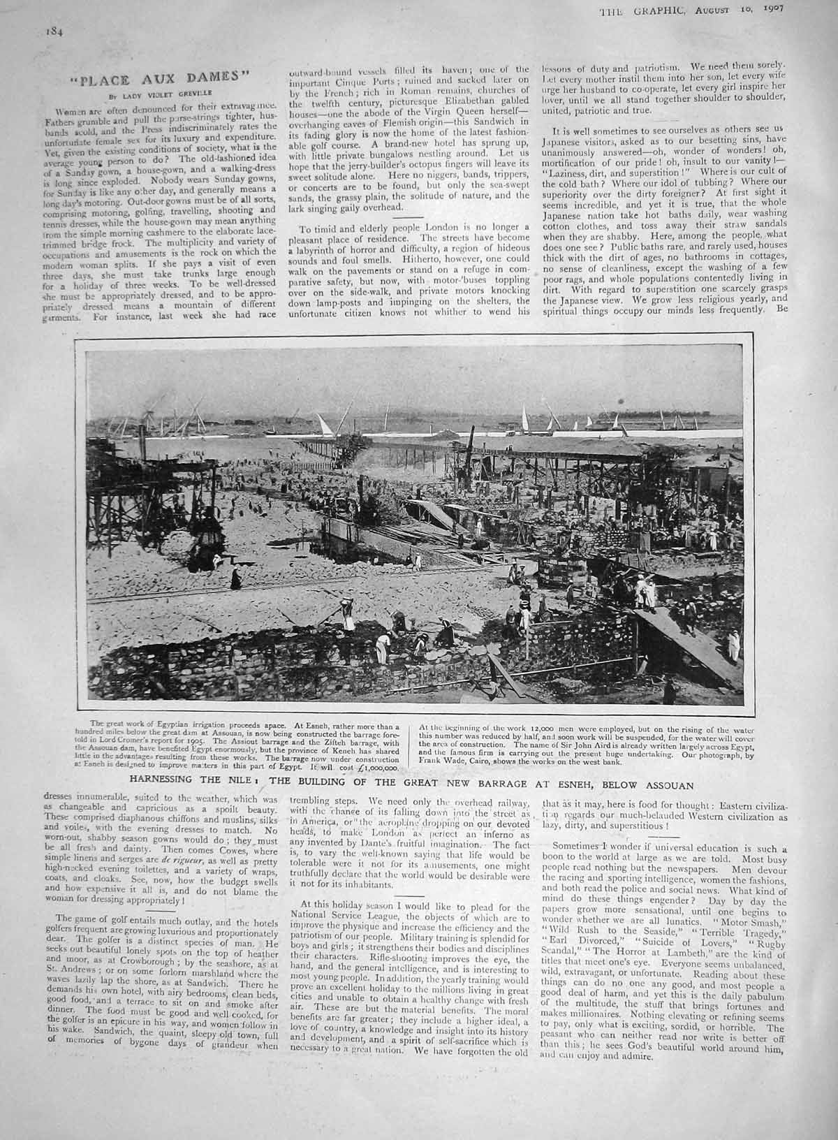 Old Antique Print 1907 River Nile Barrage Esneh Assouan Ormonde Wallace 20th