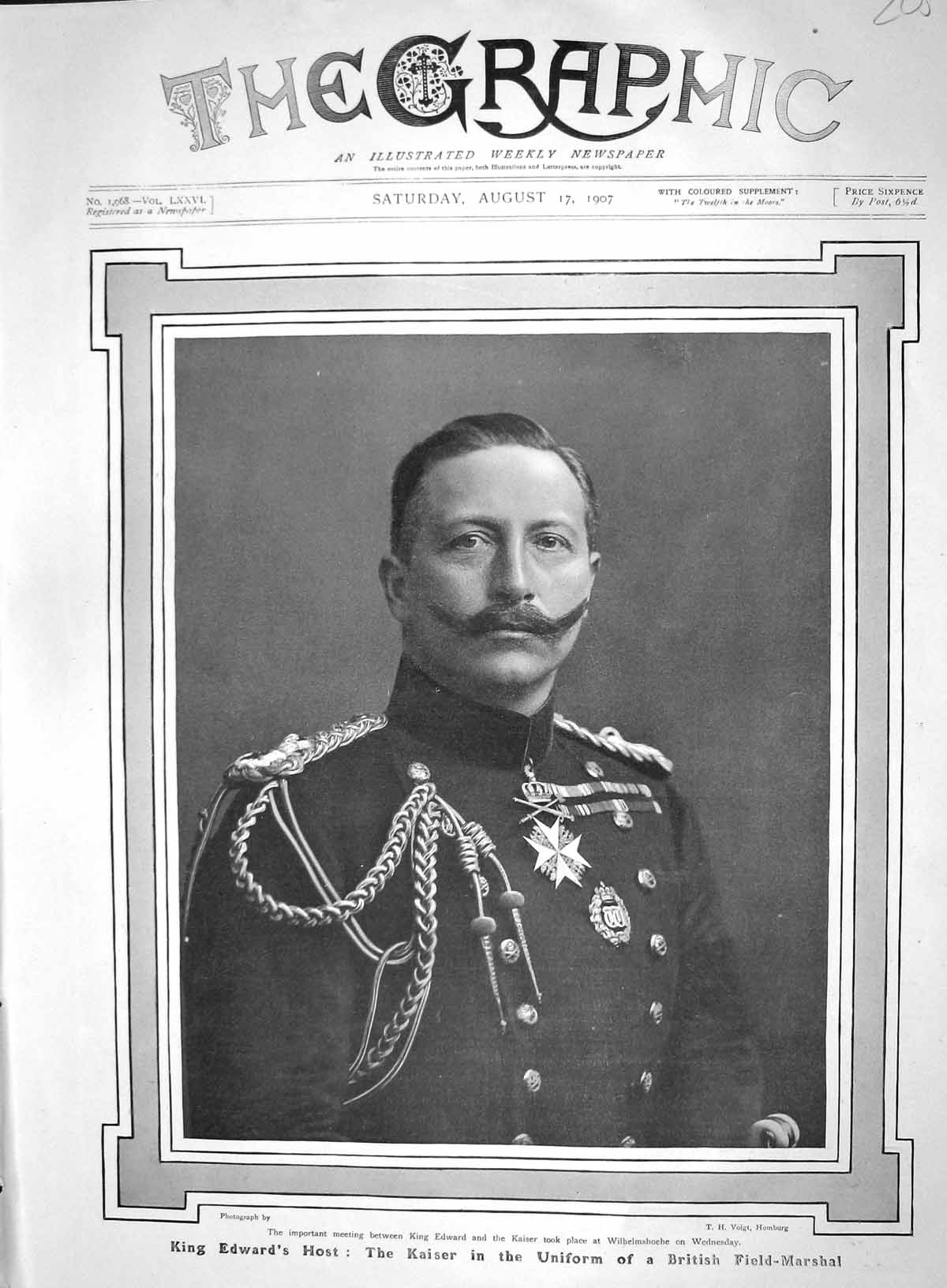 Original Old Antique Print 1907 German Kaiser Uniform British Field-Marshall