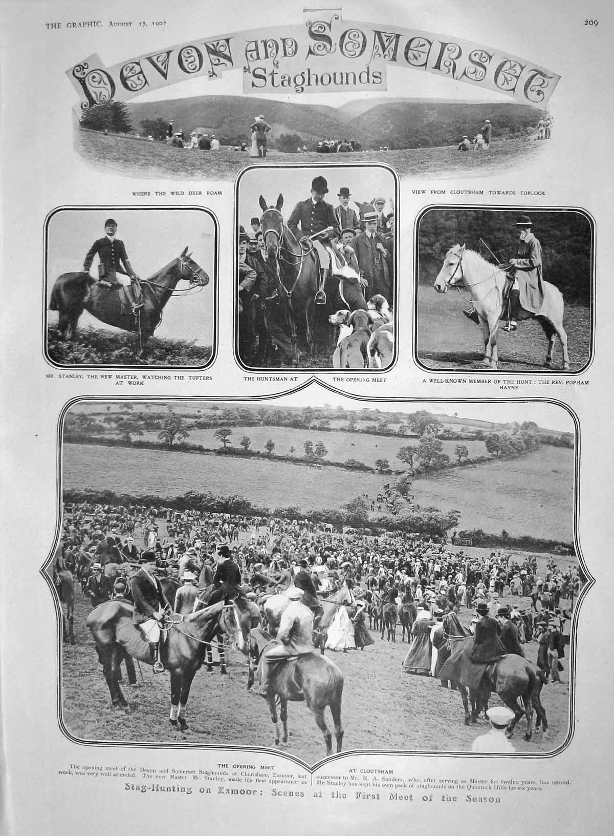 Old Antique Print 1907 Devon Somerset Hunt Cloutsham Kann Queen Eugenie 20th