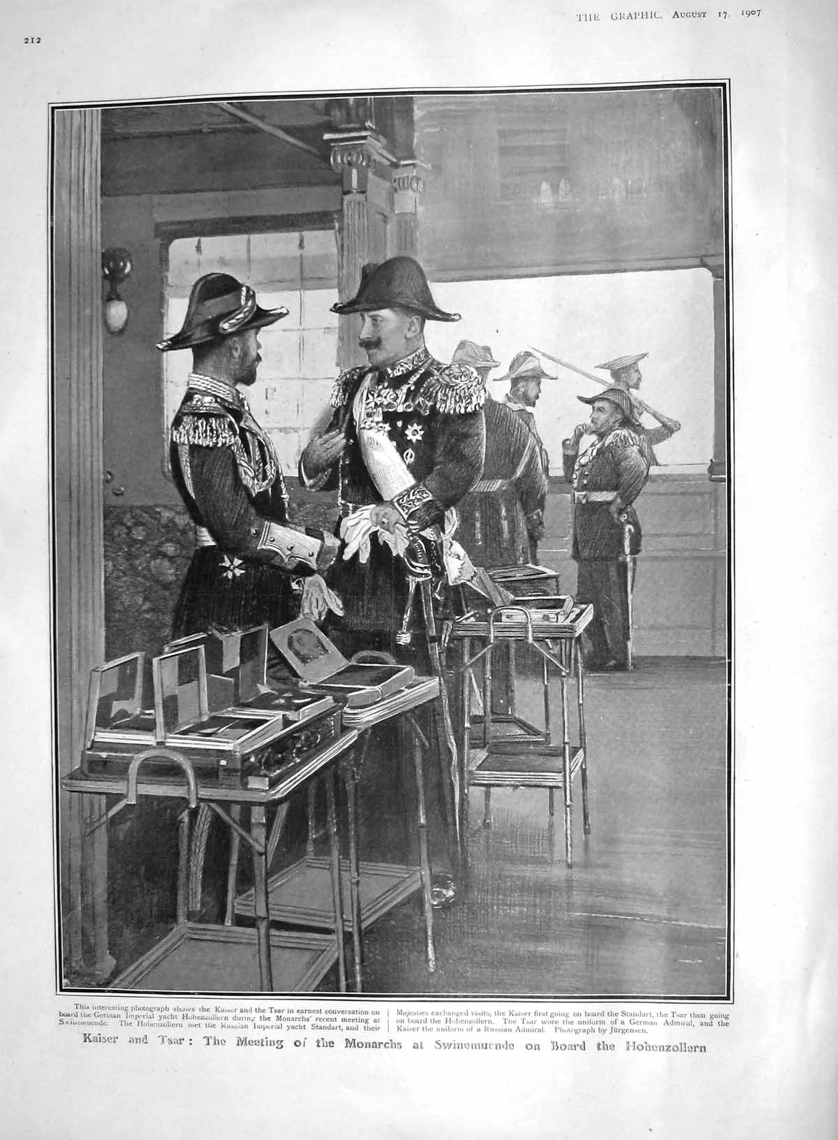Original Old Antique Print 1907 Kaiser Tsar Swinemuende Hohenzollern Kann Art