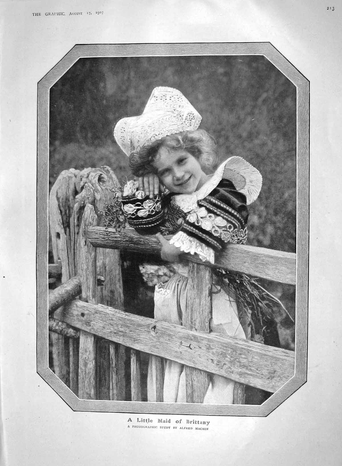 Old Antique Print 1907 Girl Brittany Pollen Cunningham Mudie Esperantists 20th