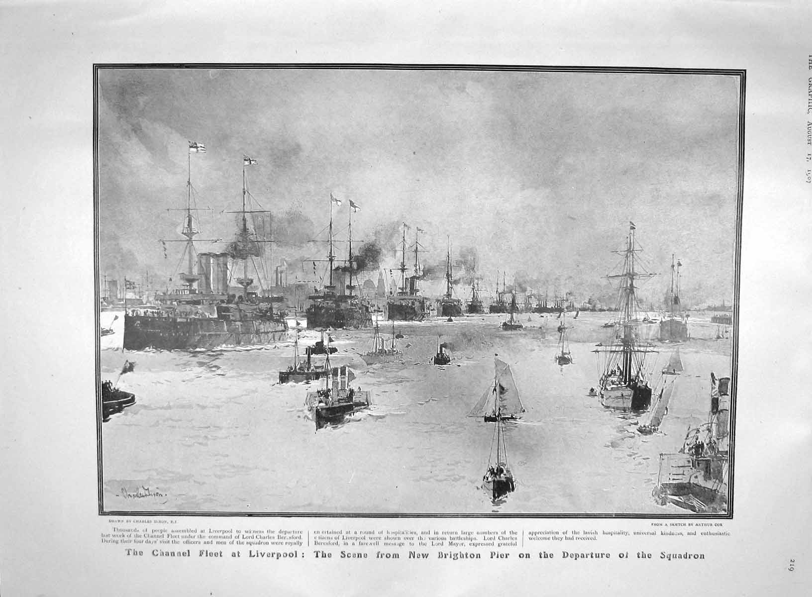 Old Antique Print 1907 Ships Liverpool Beresford Brighton Seaside Holiday 20th
