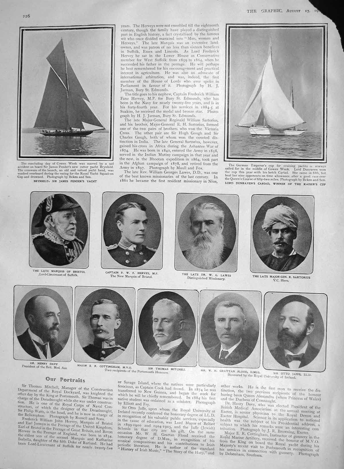 Old Antique Print 1907 Hervey Lawes Mitchell Pender Yacht Dunraven Cariad 20th