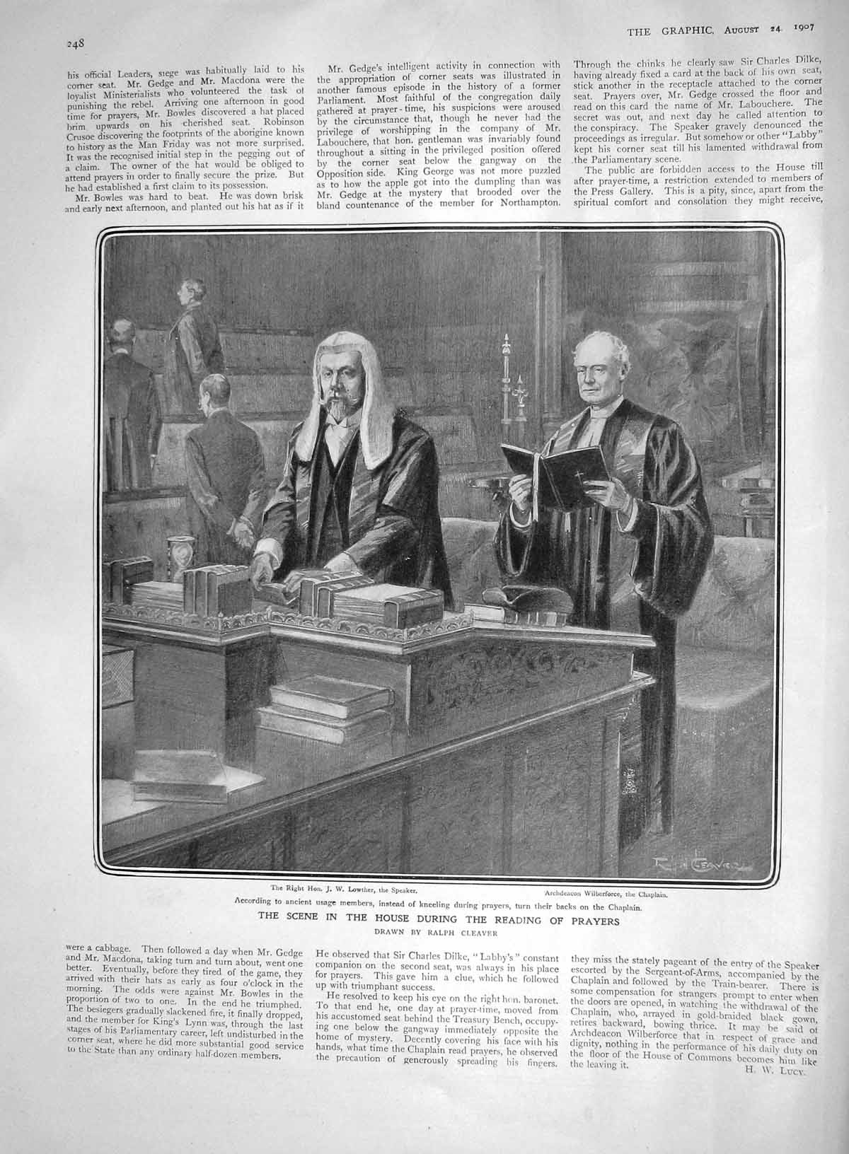 Old Antique Print 1907 House Commons Lowther Wilberforce Balfour Morley 20th