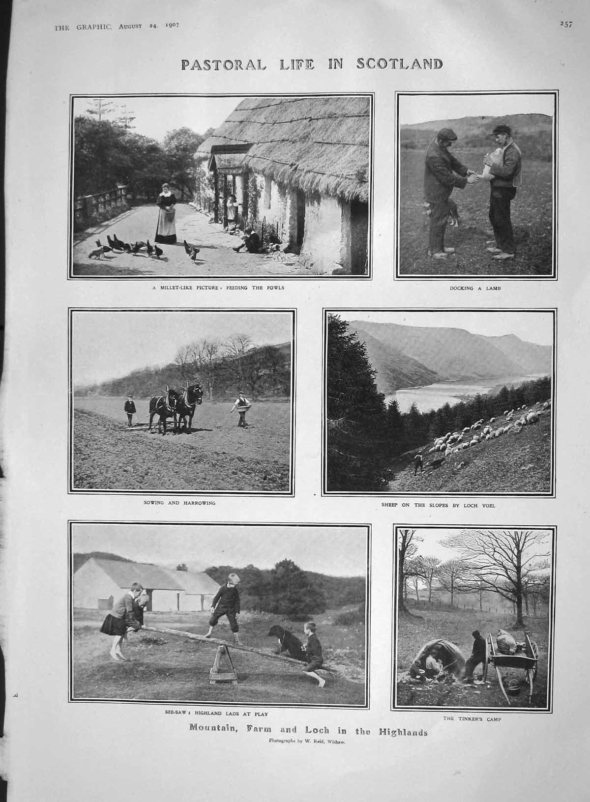Original Old Antique Print 1907 Pastoral Life Scotland Loch Voel Esperantists