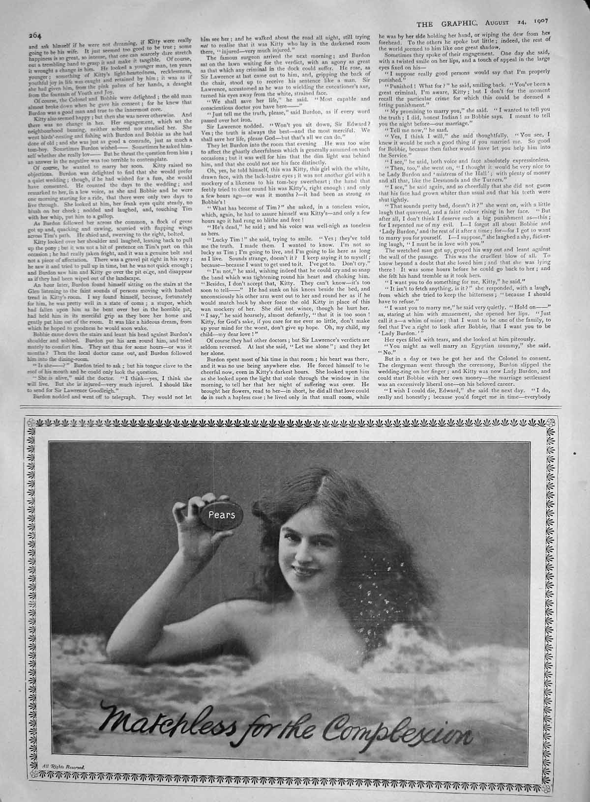Original Old Antique Print 1907 Advertisement Pears Soap Complexion Girl Bath
