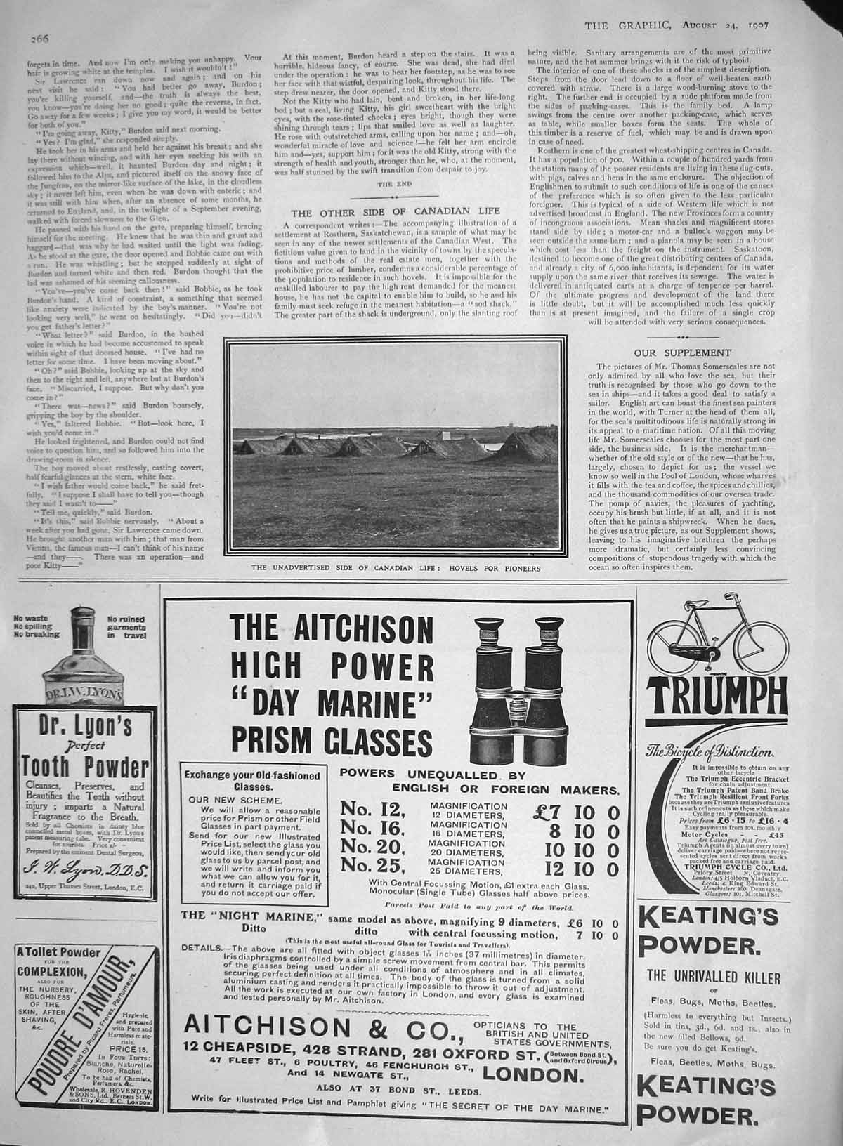 Original Old Antique Print 1907 Hovels Pioneers Canada Aitchison Prism Glasses