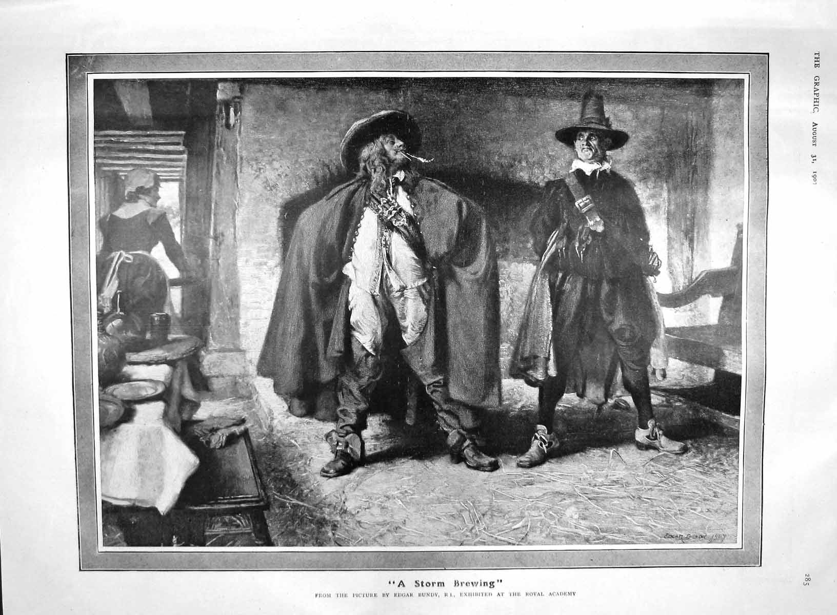 Original Old Antique Print 1907 Men Storm Brewing Granard Army Wiltshire Alfred