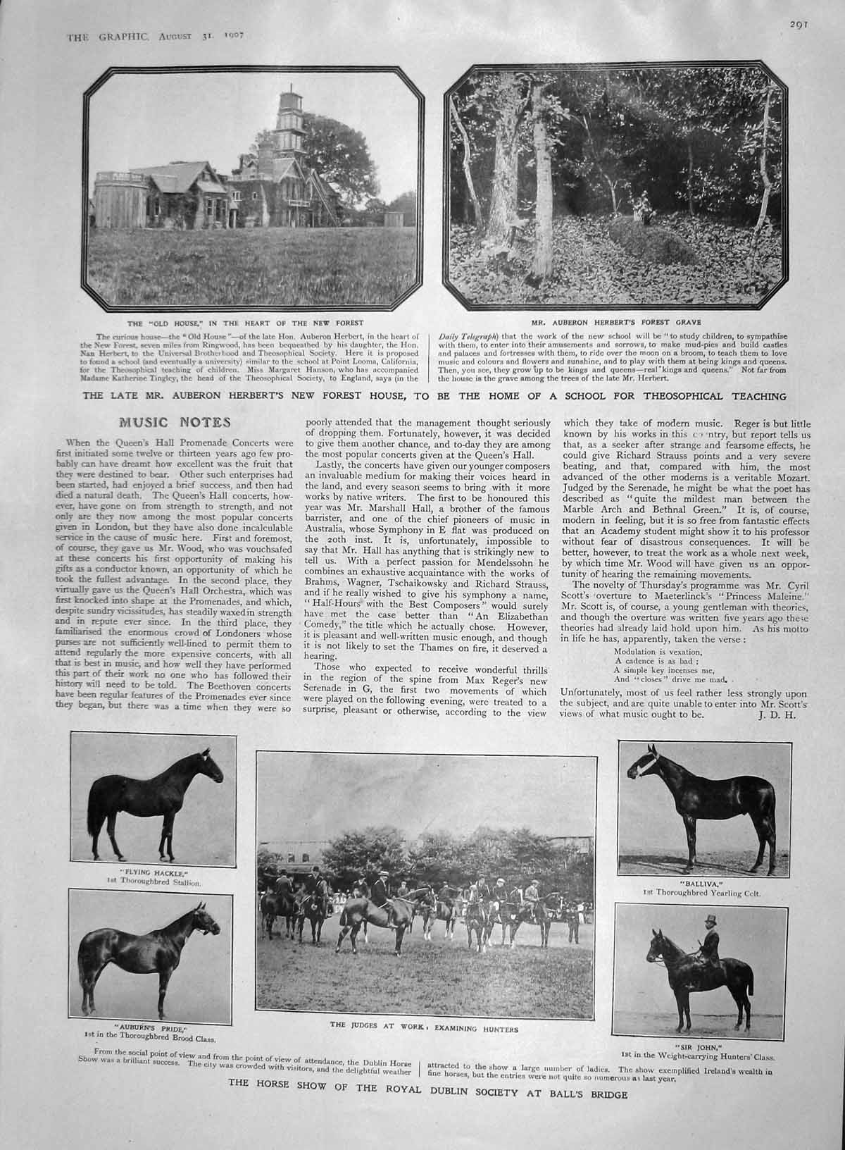 Original Old Antique Print 1907 Herbert Theosophical Dublin Horse Show Fashion