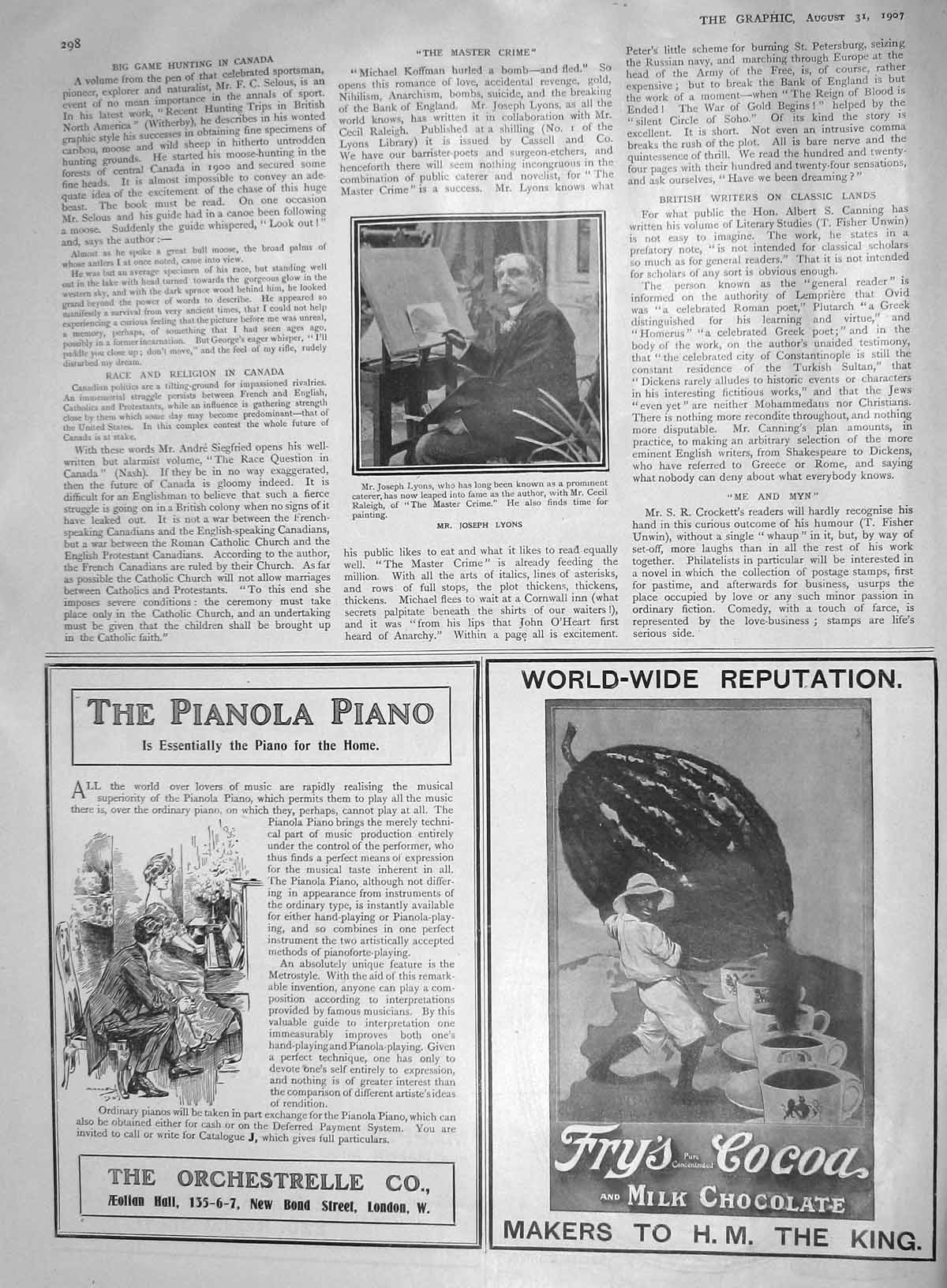 Original Old Antique Print 1907 Joseph Lyons Caterer Author Fry'S Cocoa Piano