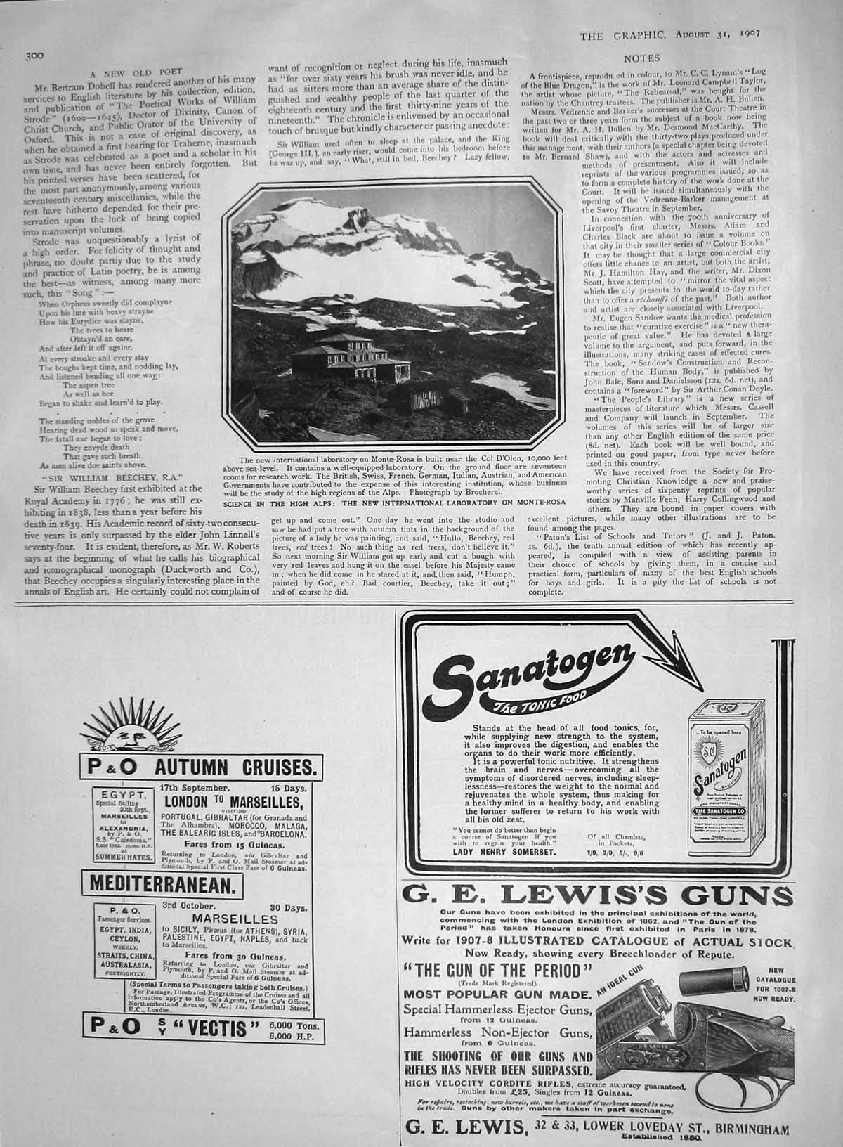 Original Old Antique Print 1907 Laboratory Monte-Rosa Alps Mountains Sanatogen