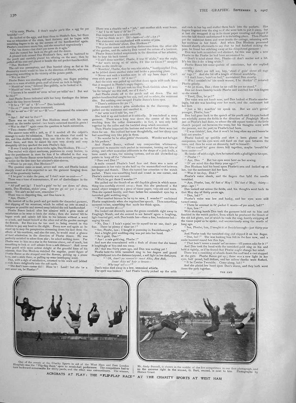 Original Old Antique Print 1907 Acrobats Flip-Flap Race West Ham Burnell Bart