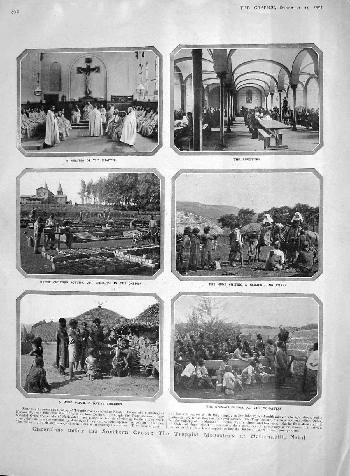 Old Antique Print 1907 Trappist Monastery Mariannhill Natal Secundus Air 20th