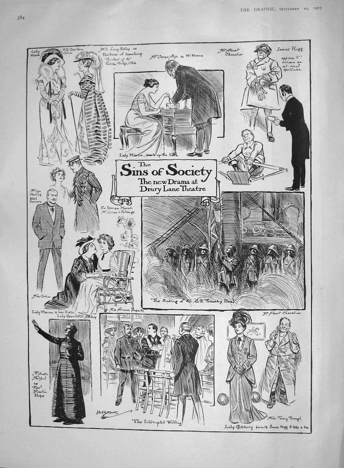 Old Antique Print 1907 Sins Society Drury Theatre Casa Blanca Mulai Hafid 20th
