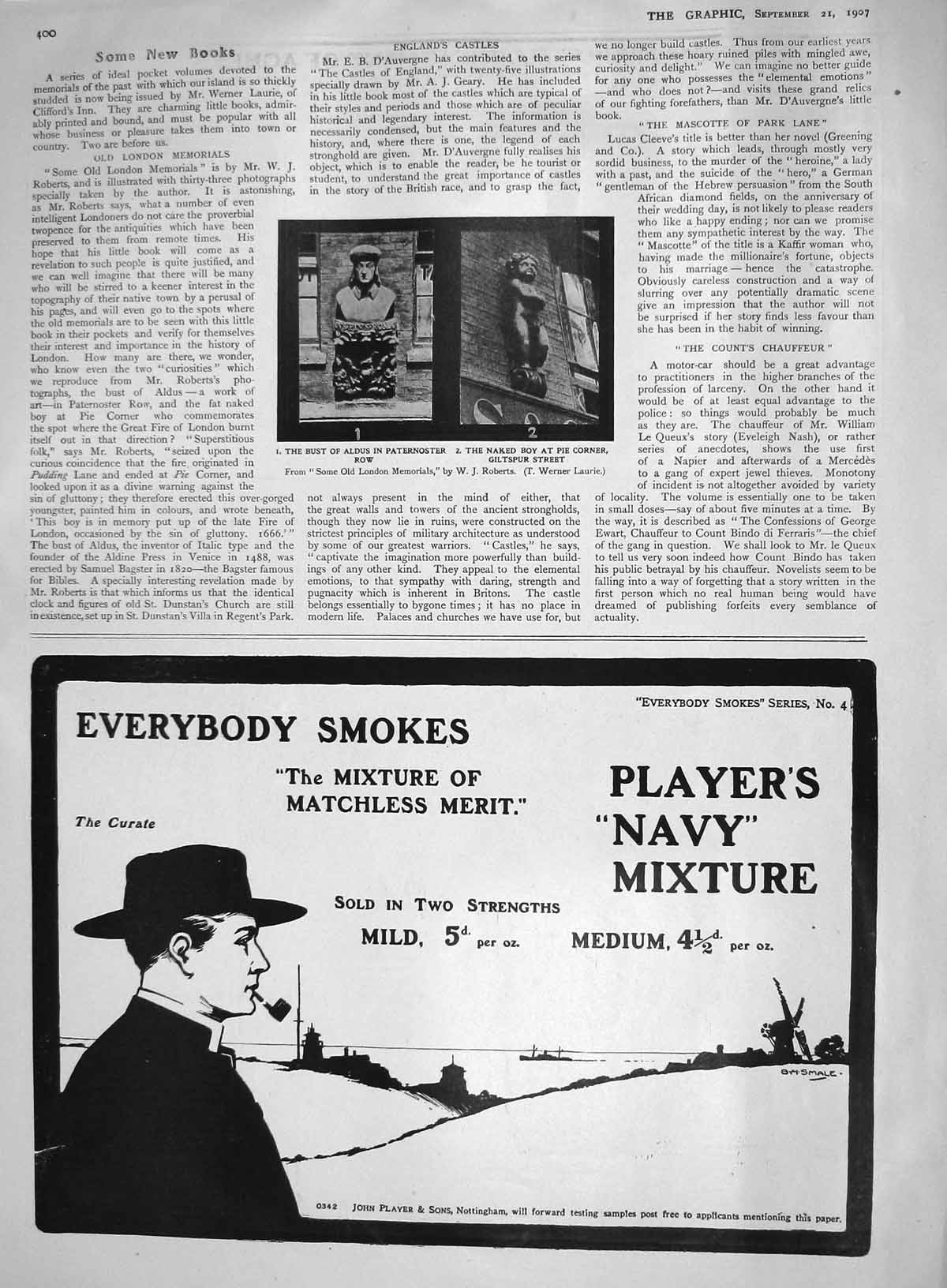 Old Antique Print 1907 Bust Aldus Paternoster Giltspur Pie Corner Player 20th