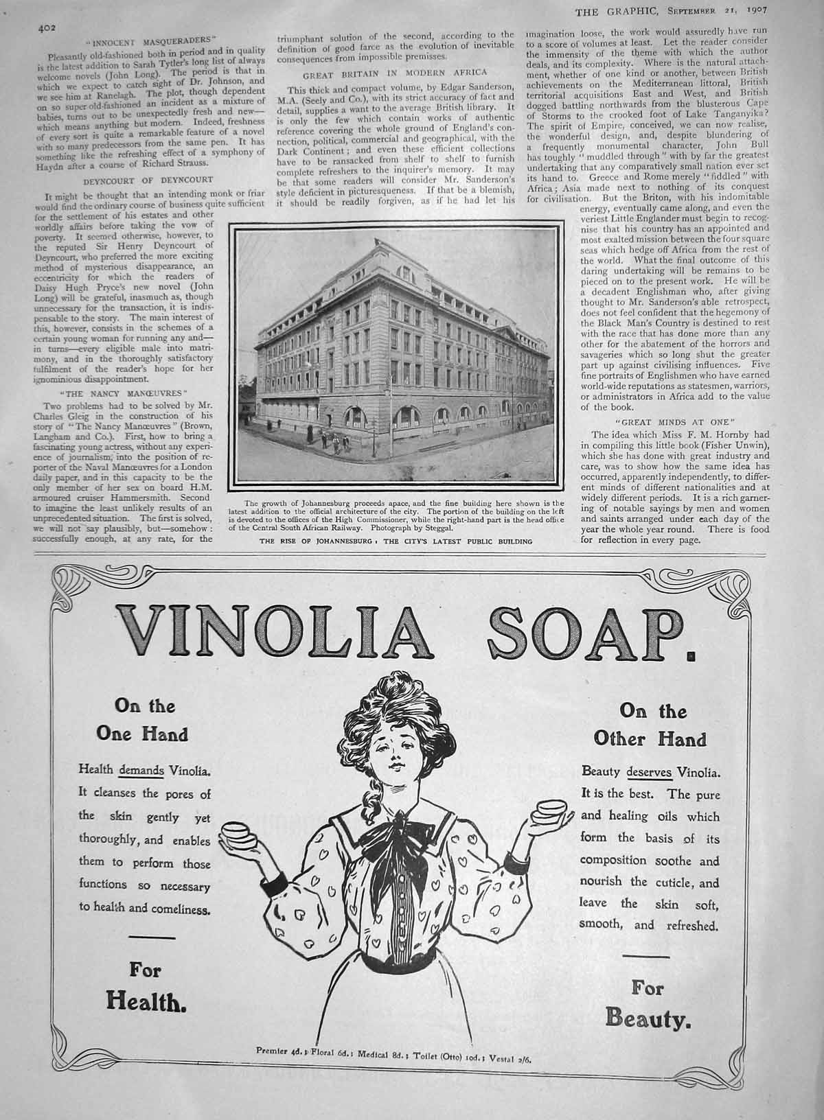 Old Antique Print 1907 Johannesburg Architecture Public Building Vinolia 20th