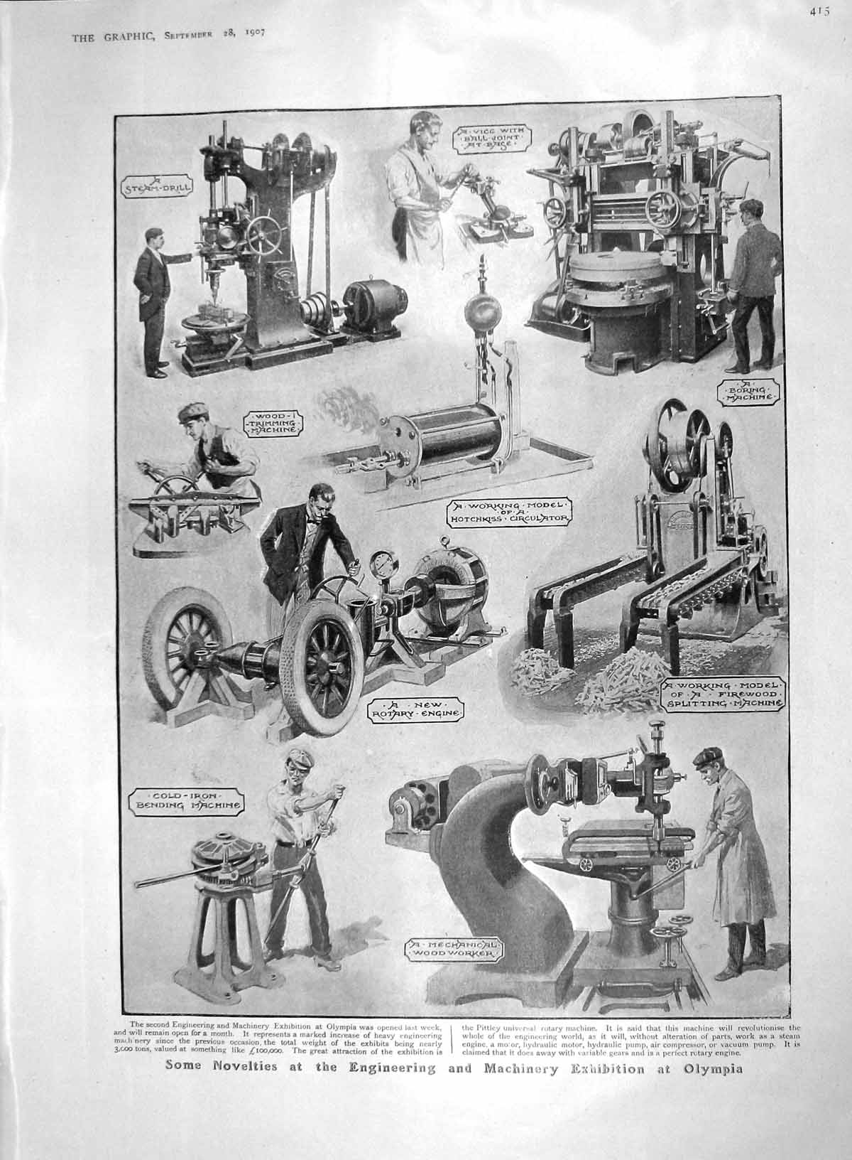 Old Antique Print 1907 Engineering Exhibition Olympia Hepworth Crossman 20th