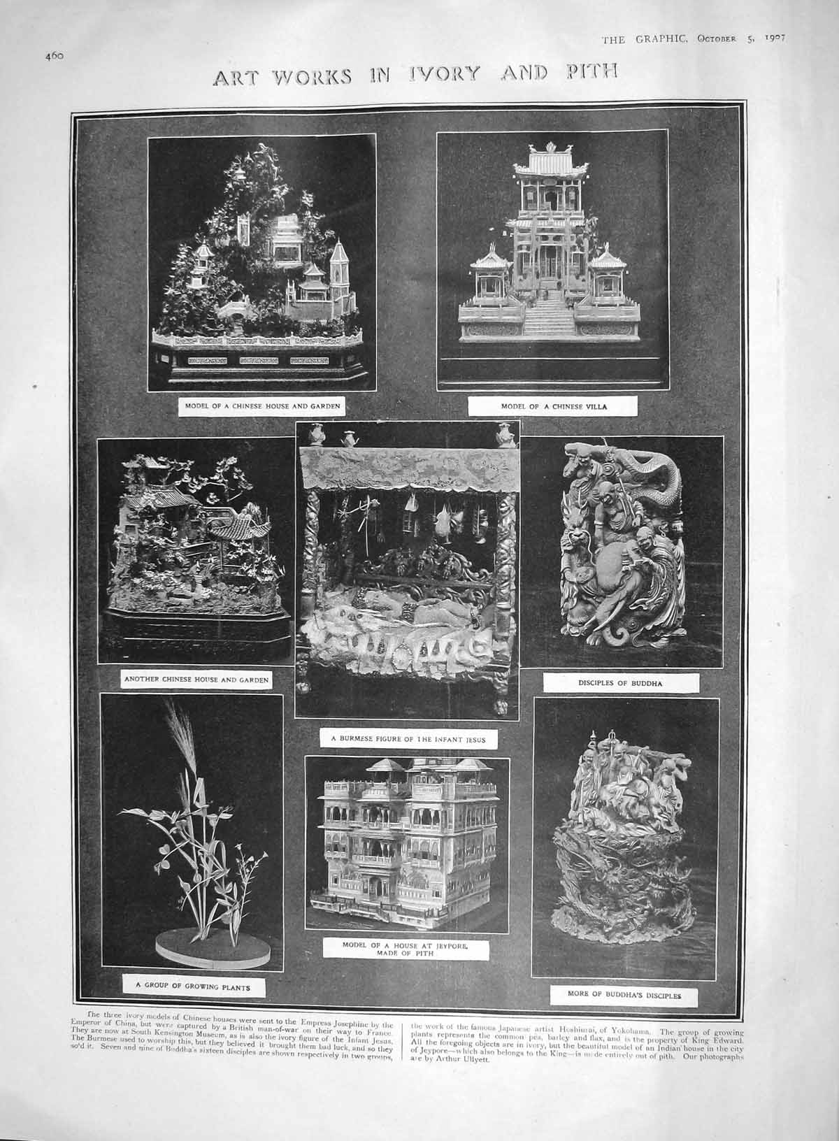 Old Antique Print 1907 Art Ivory Chinese Villa Buddha Norwich Church Hall 20th
