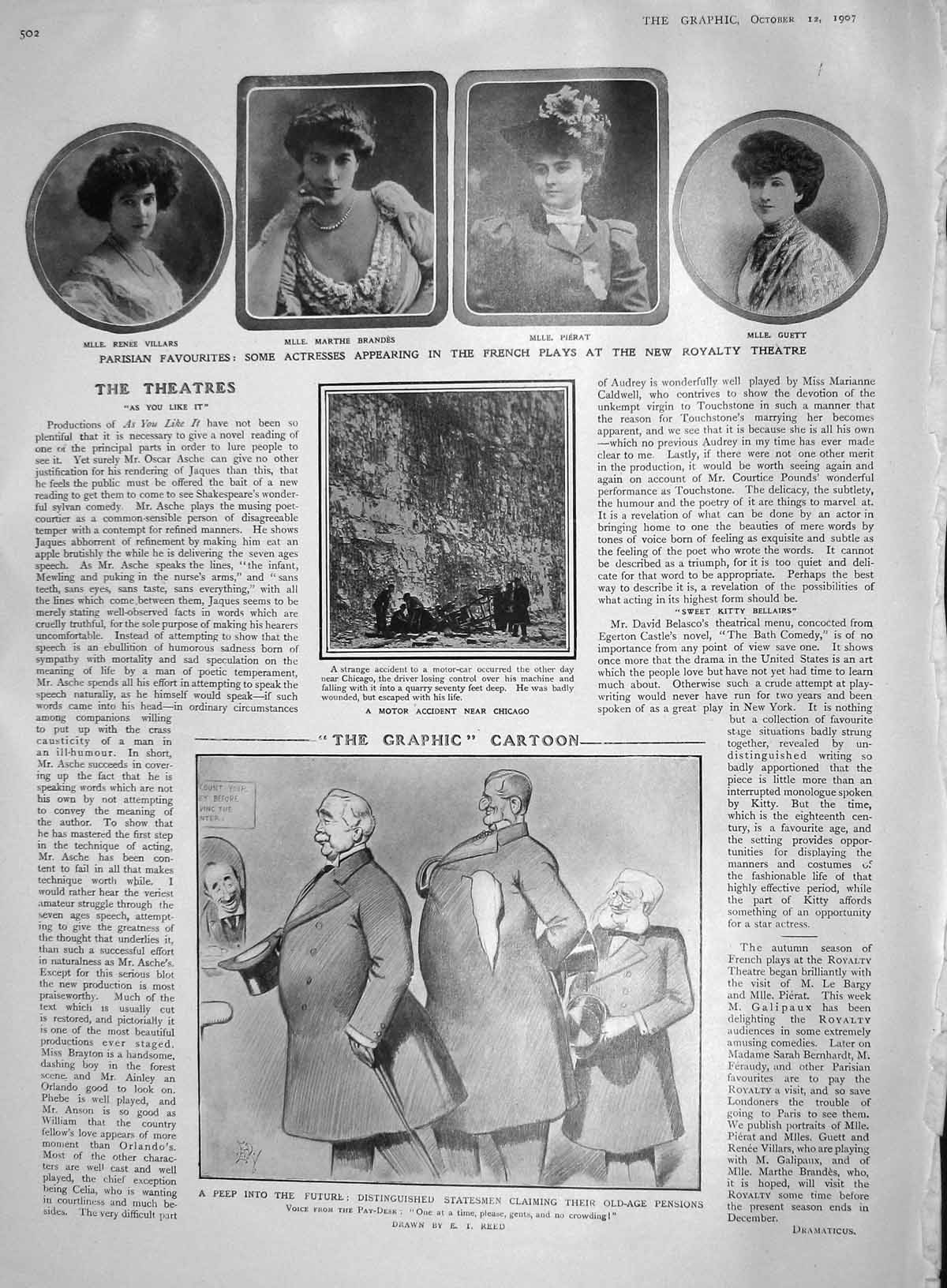 Old Antique Print 1907 Paris Actress Pierat Brandes Guett Ladies Fashion 20th