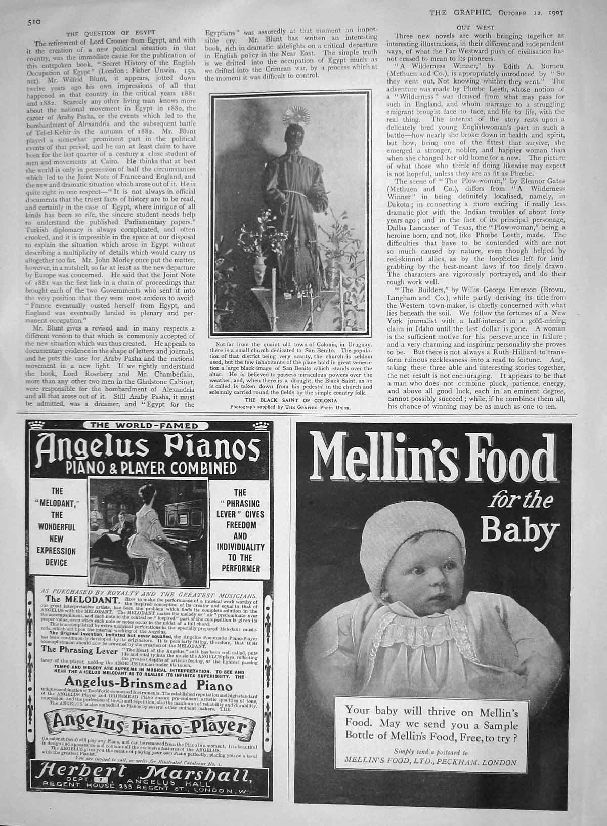 Original Old Antique Print 1907 Black Saint Colonia Uruguay Benito Mellins Food