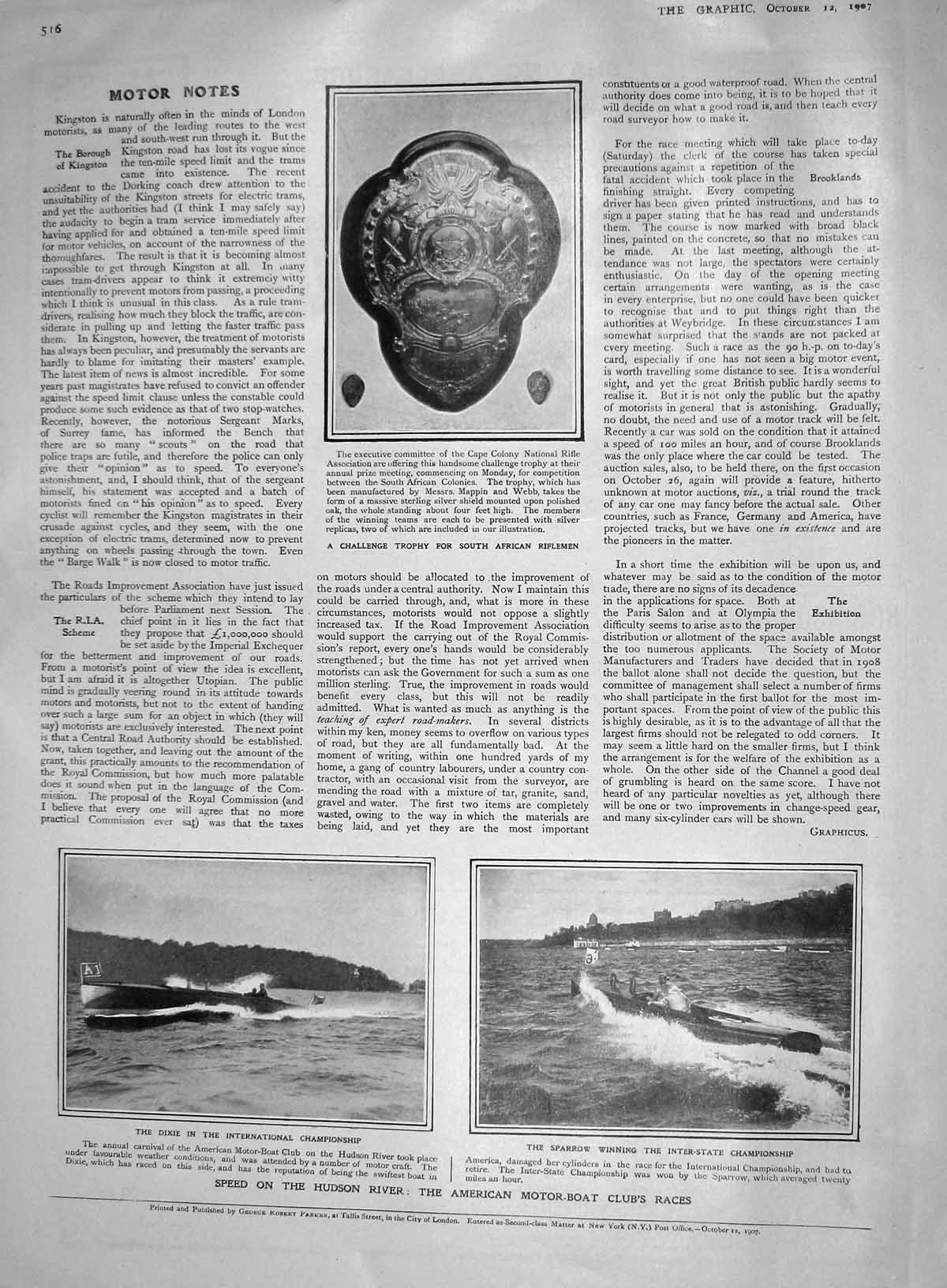 Old Antique Print 1907 Africa Rifle Shooting Trophy Hudson River Sparrow 20th