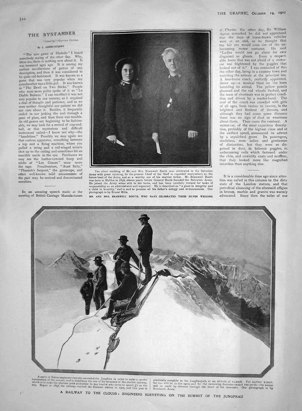 Old Antique Print 1907 Bramwell Booth Jungfrau Railway Bust Helier Teck 20th