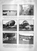 Original Old Antique Print 1907 Nulli Secundus Airship Floods France Golf Spain