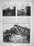 Old Antique Print 1907 Railway Train Crash Shrewsbury Wrecked Carriages 20th