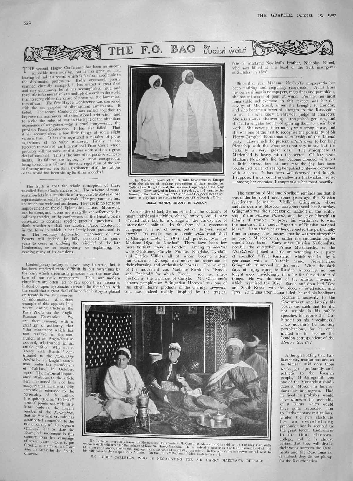 Original Old Antique Print 1907 Mulai Hafid Envoys London Bibi Carleton Maclean