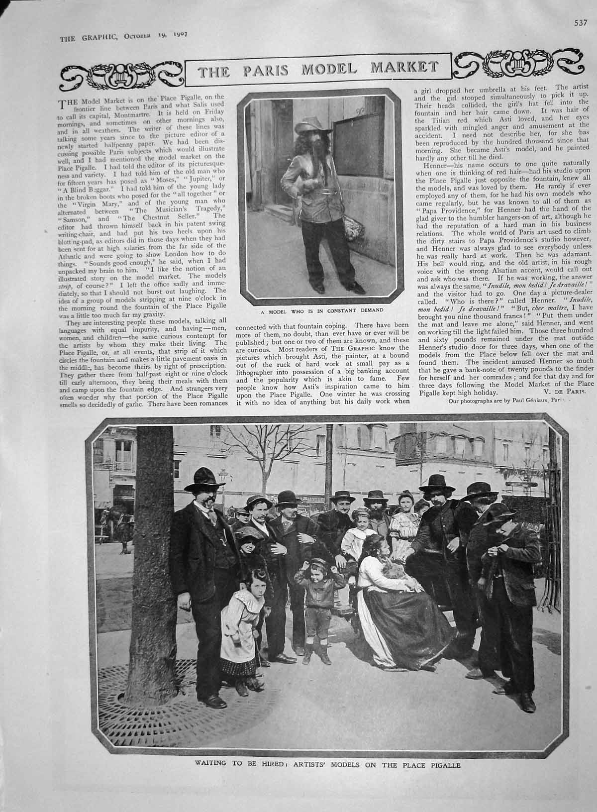 Original Old Antique Print 1907 Paris Model Market Pigalle Westminster Requiem