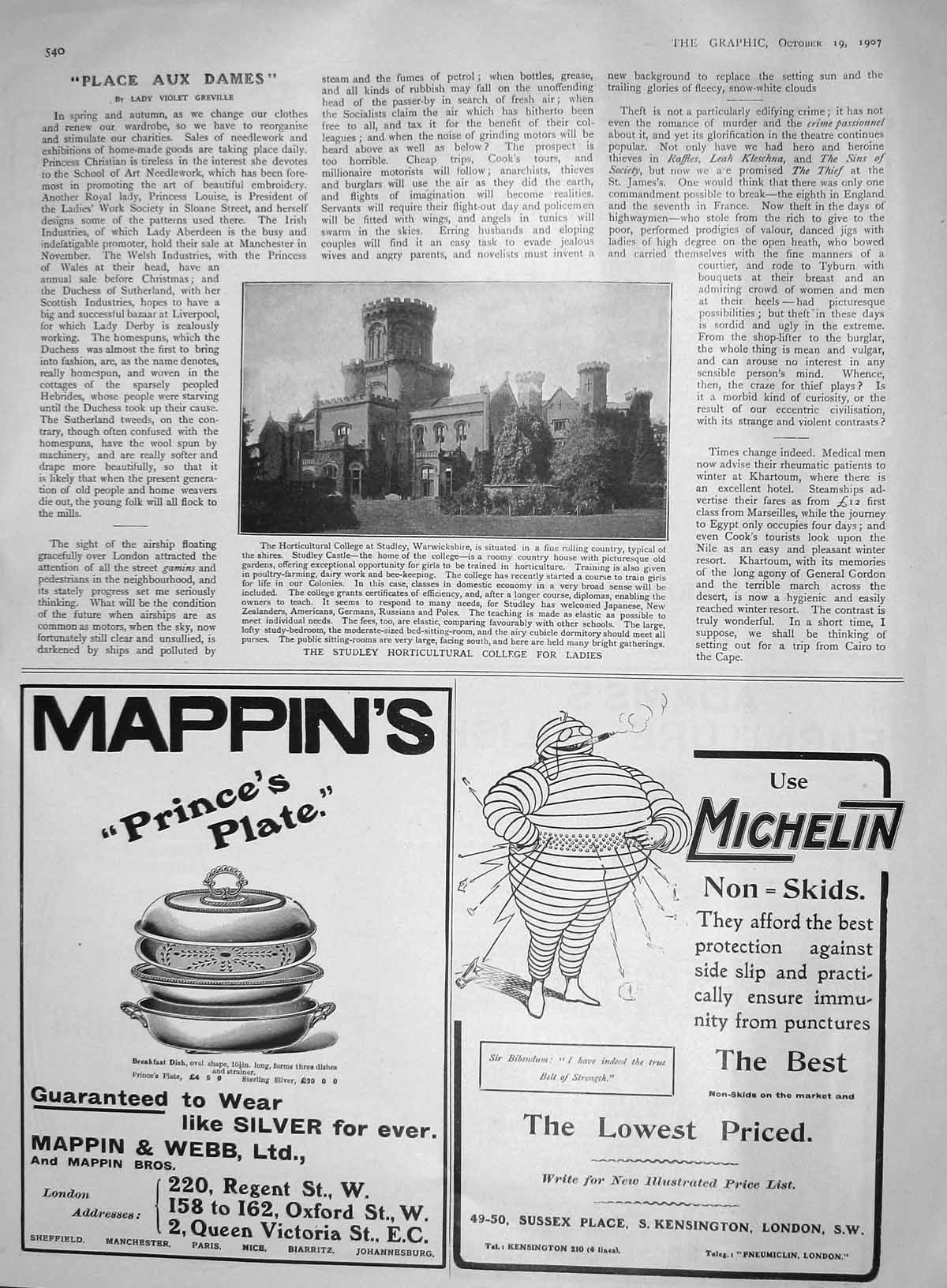 Original Old Antique Print 1907 Studley Horticultural College Ladies Mappins