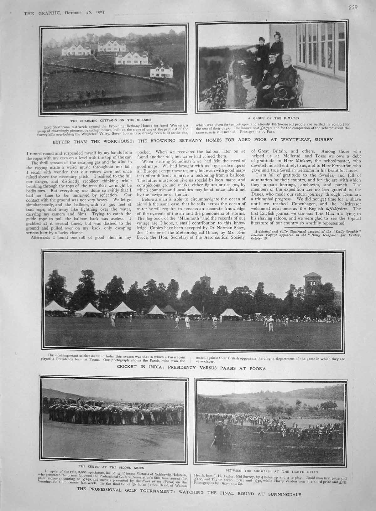 Old Antique Print 1907 Bethany Whyteleaf Cricket India Golf Goya Chapel 20th