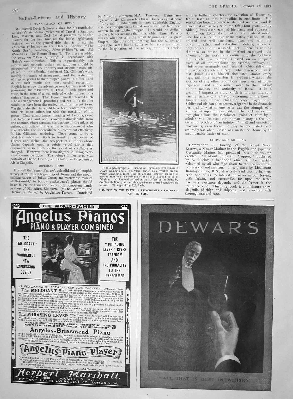 Old Antique Print 1907 Remond Frenchman Walker Water Seine Whisky Pianos 20th