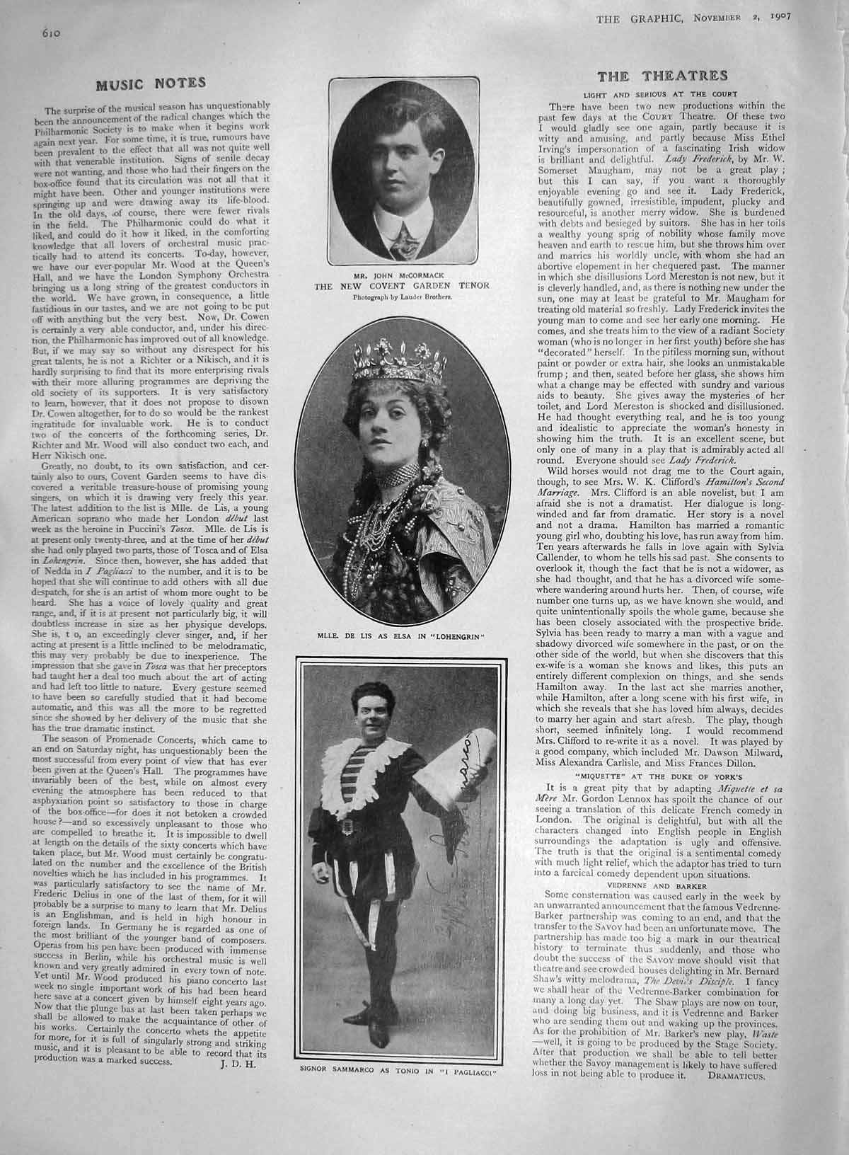 Original Old Antique Print 1907 Covent Opera Sammarco Elsa Mccormack Kittens
