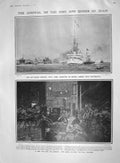 Original Old Antique Print 1907 Battle Ship Renown London Victoria Crab Gannets