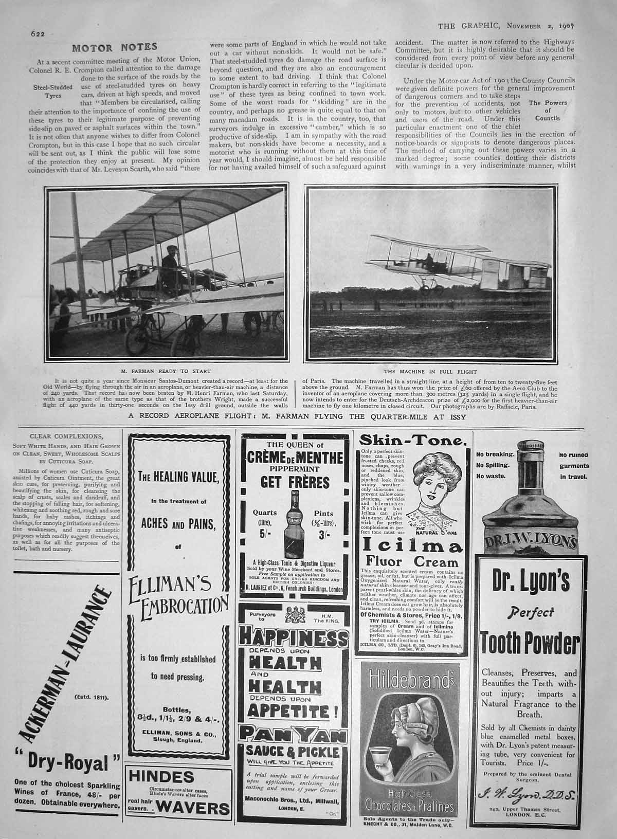 Original Old Antique Print 1907 Aeroplane Henri Farman Issy Wright Paris France